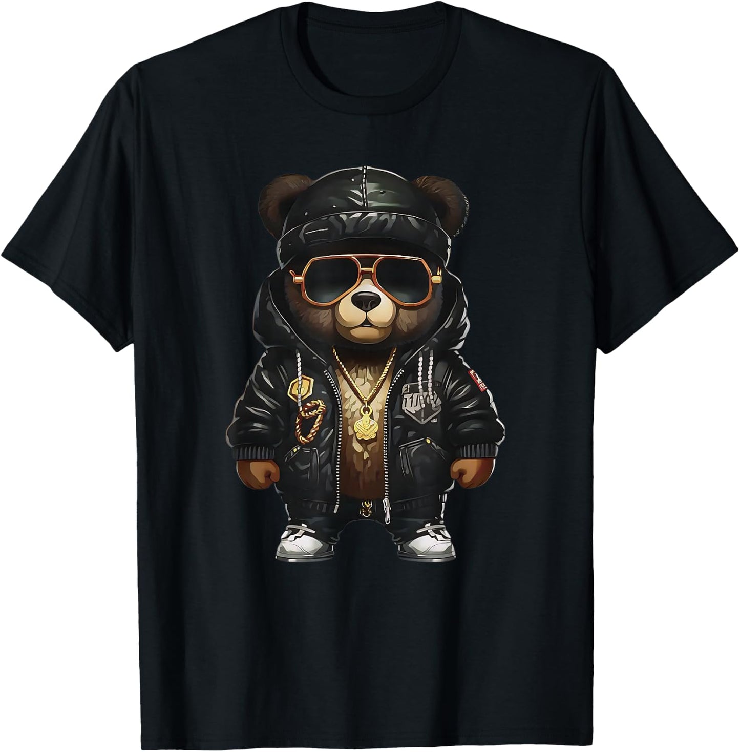 Teddy Fashion Rap Bear Stylish Hip Hop Funny , black T-Shirt - T-Shirt | Black