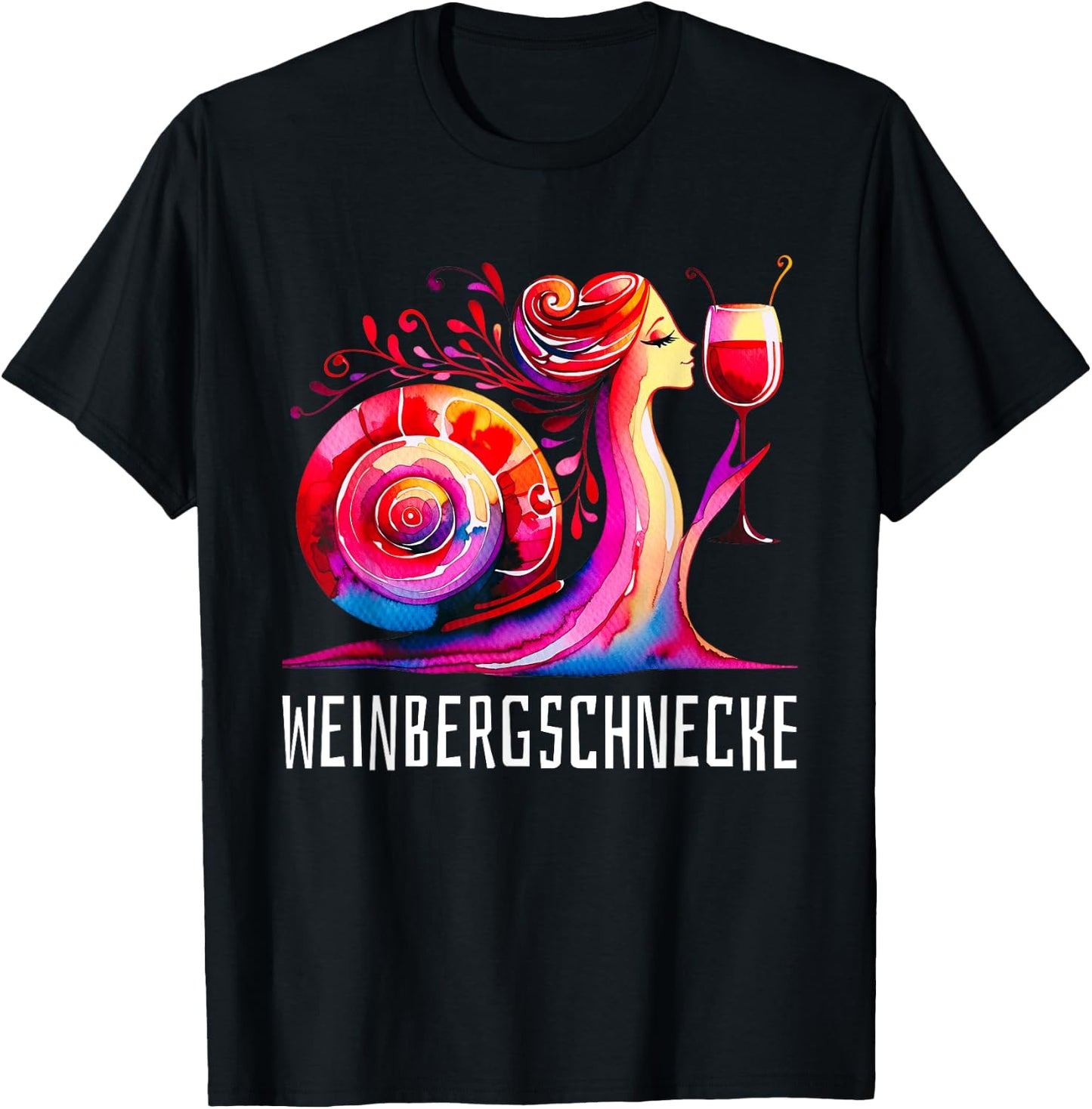 Vineyard Snail Wine Snail Motif Funny Red Wine Party , black T-Shirt - T-Shirt | Black