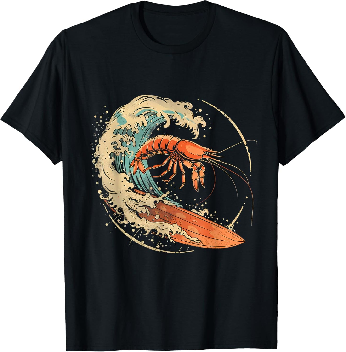 Shrimp Surfing Sea Ocean Animal Marine Mammal Shrimp Lover T-Shirt - T-Shirt | Black