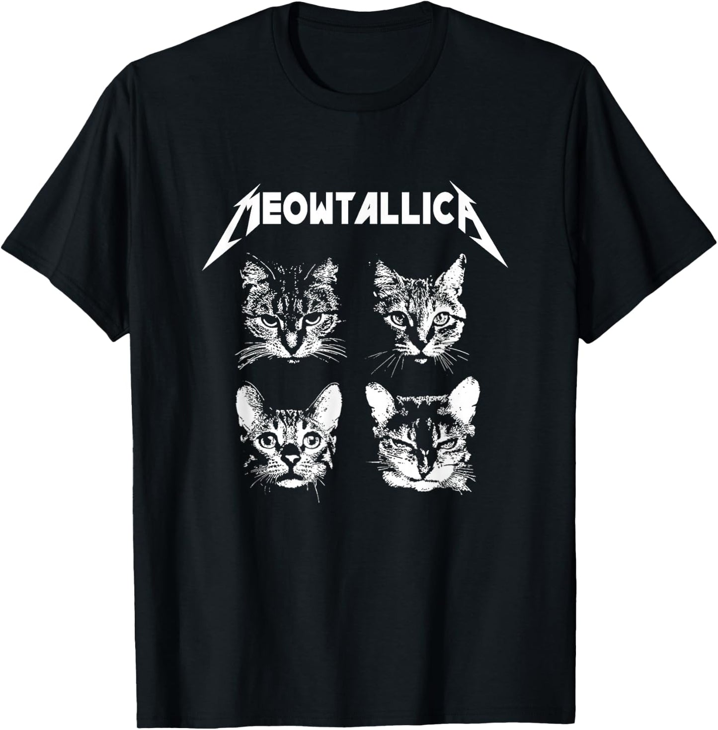 Meowtallica Parodie Band für Katzenliebhaber, Schwarz / Weiß T-Shirt - T-Shirt | Black