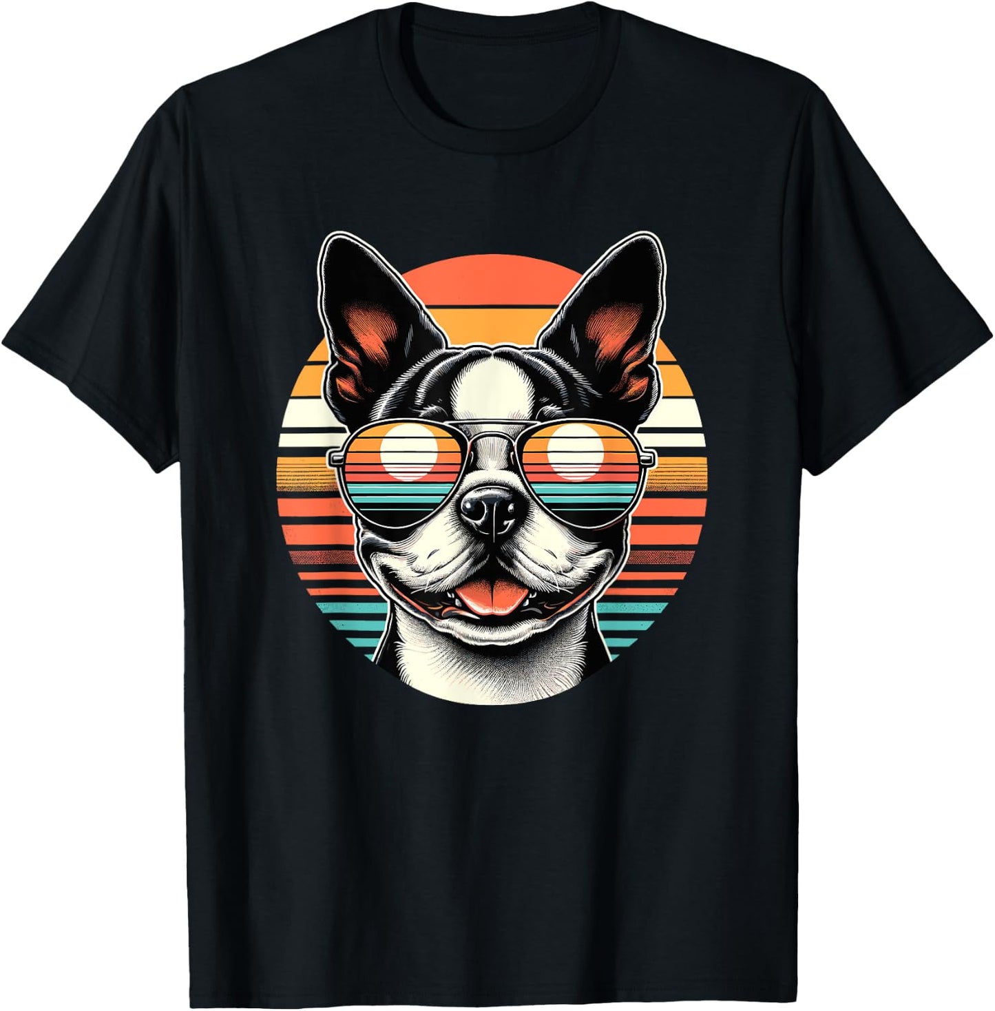 Retro Sunset Sunglasses Boston Terrier Boston Bull Bostie T-Shirt - T-Shirt | Black