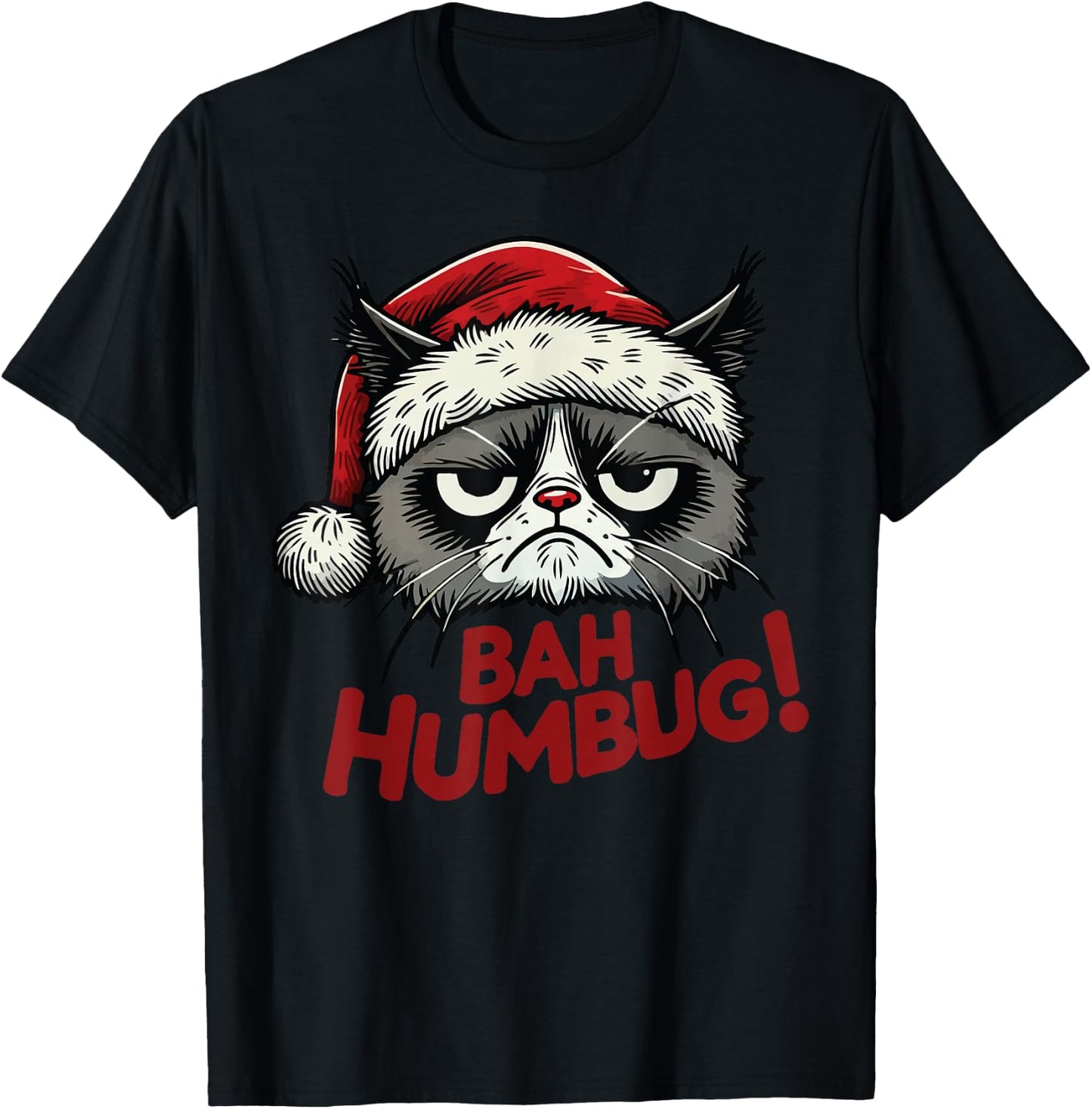 Bah Humbug Funny Bad Cat Christmas Hater Cat Lover Xmas T-Shirt - T-Shirt | Black