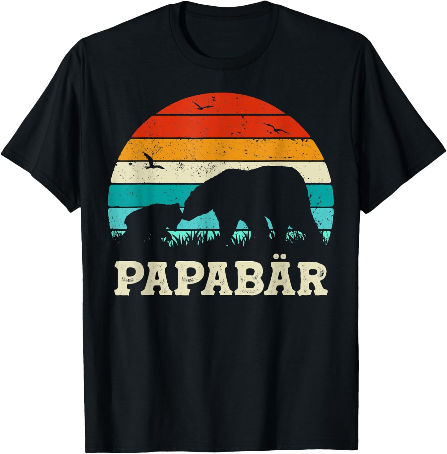 Herren Retro Vater Baby Sohn Tochter Bär Papa Vatertag T-Shirt - T-Shirt | Black