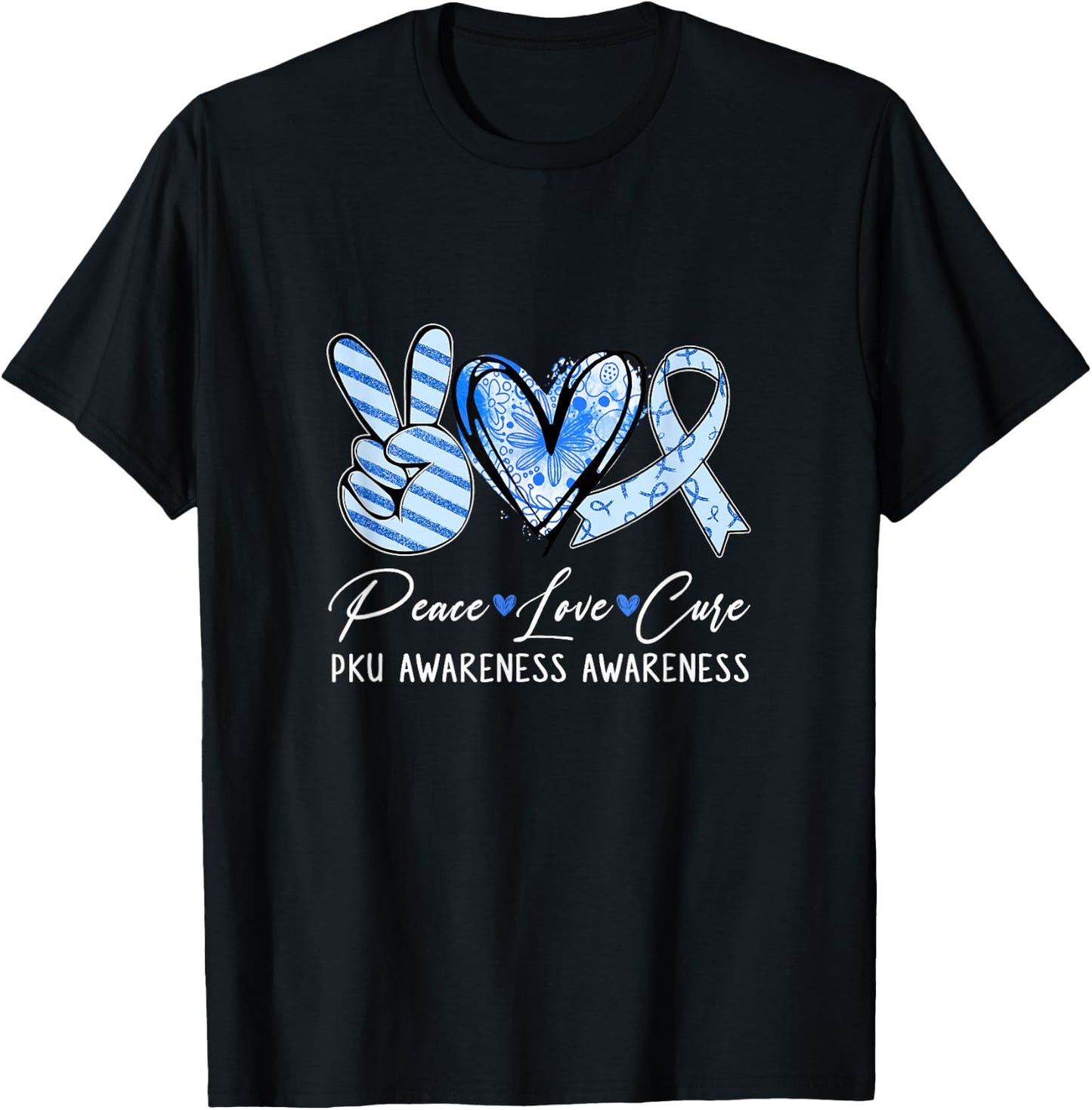 Peace Love Cure Blue Ribbon Pku Awareness T-Shirt - T-Shirt | Black