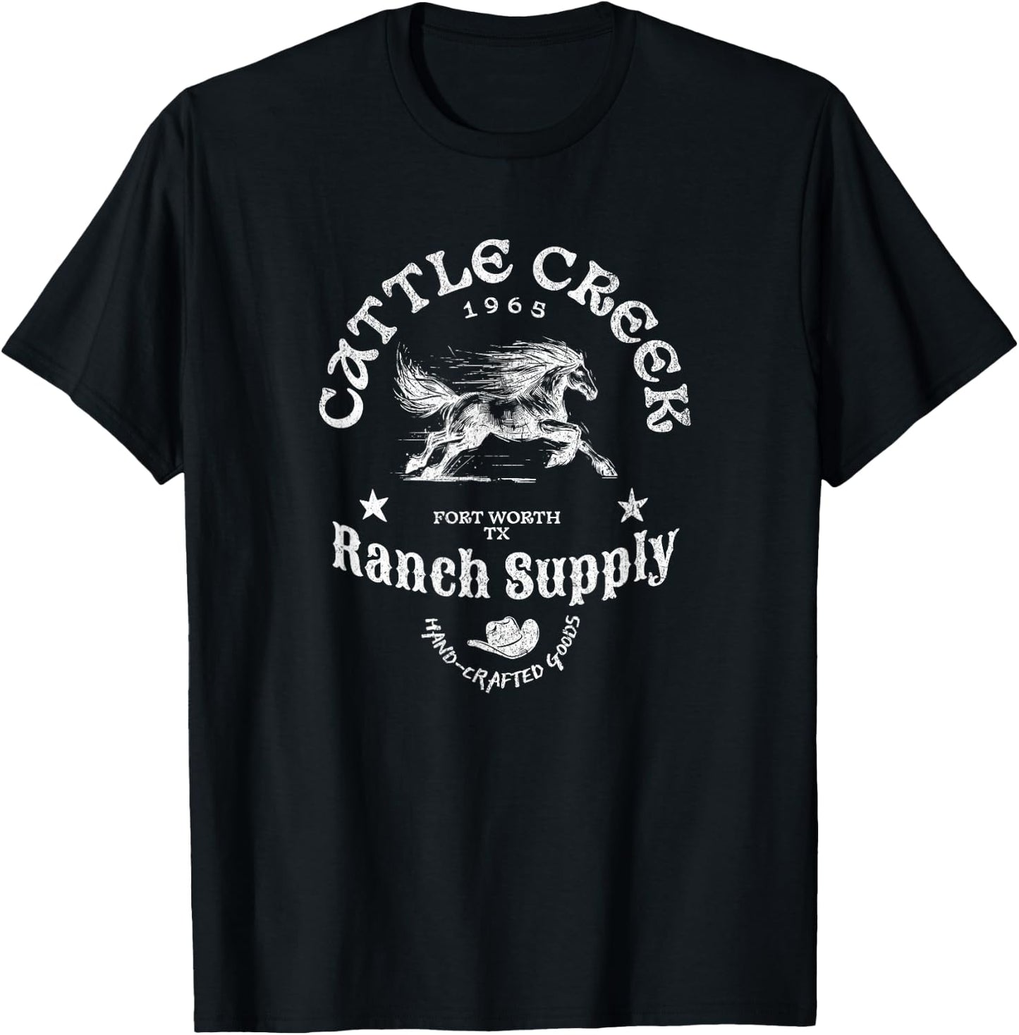 Cattle Creek Vintage Running Horse White Logo Graphic T-Shirt - T-Shirt | Black