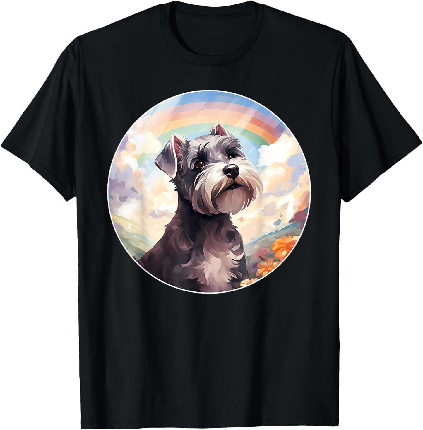 Miniature Schnauzer Rainbow Bridge Colorful Puppy Dog Art T-Shirt - T-Shirt | Black