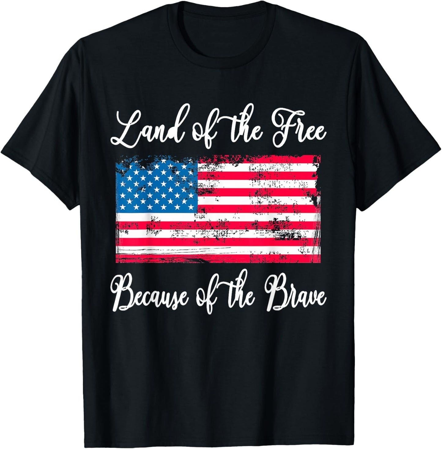 Land of The Free Because of The Brave Vintage American Flag T-Shirt - T-Shirt | Black