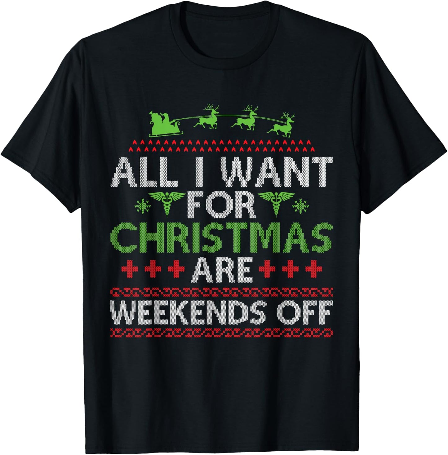 Christmas Santa Nurse Ugly Christmas Sweater T-Shirt - T-Shirt | Black