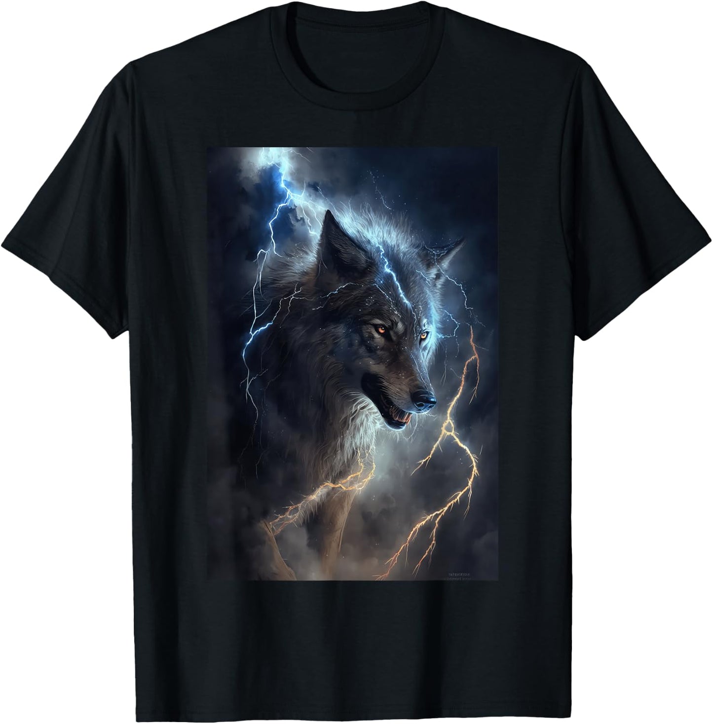 Wolf Lightning Thunder Wolf Lover T-Shirt - T-Shirt | Black