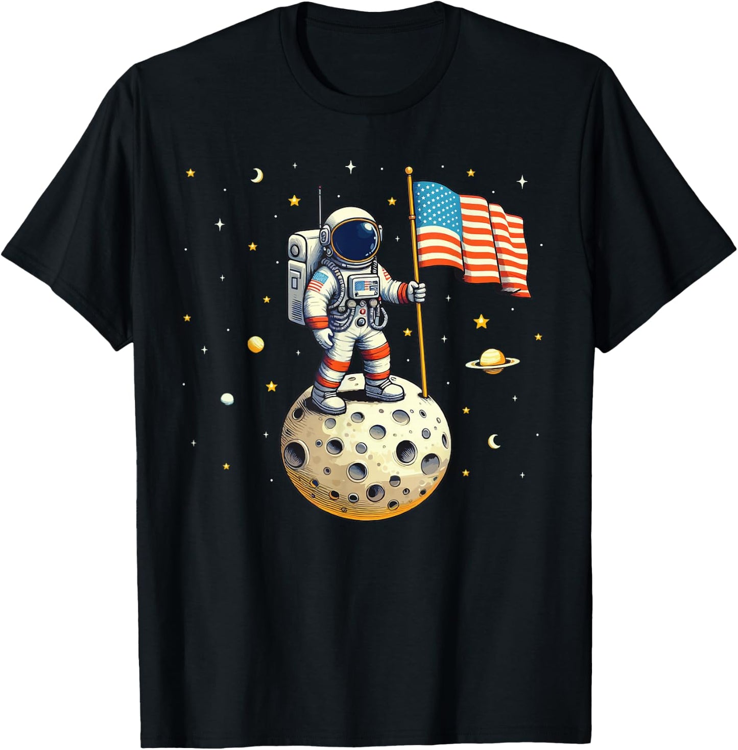 American Flag Astronaut Space 4th Of July Boy Toddlers T-Shirt - T-Shirt | Black