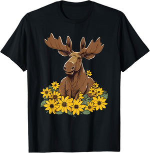 Moose Sunflower Moose Lovers Apparel Girls T-Shirt - T-Shirt | Black