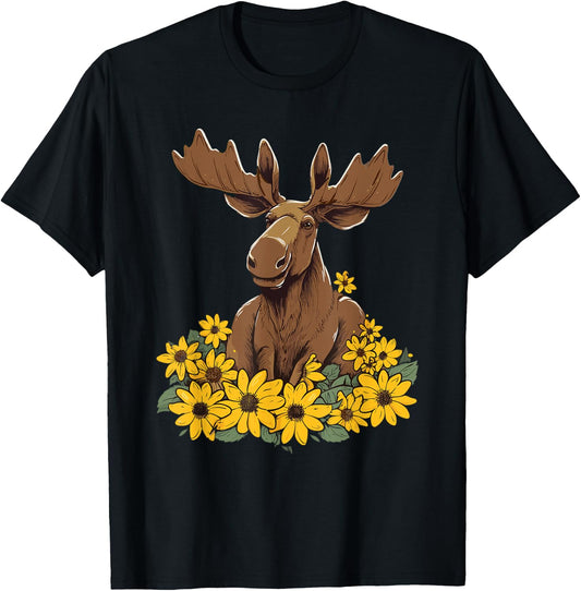 Moose Sunflower Moose Lovers Apparel Girls T-Shirt - T-Shirt | Black