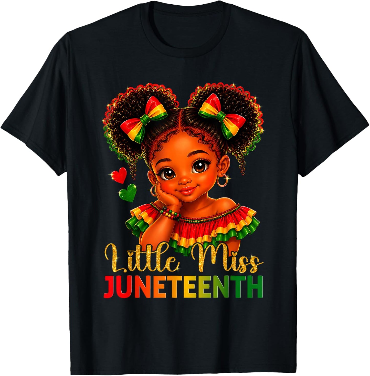 Little Miss Juneteenth Freedom Black Girl African American T-Shirt - T-Shirt | Black
