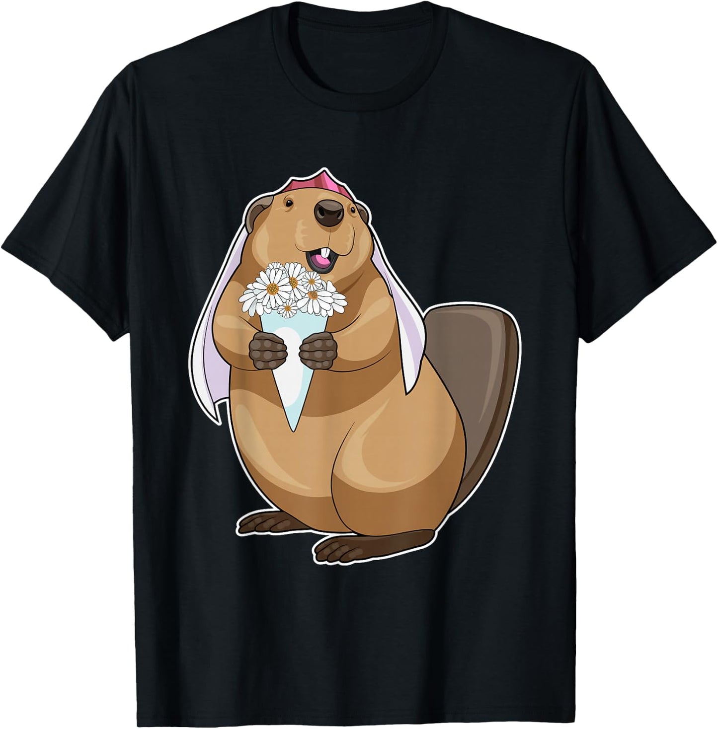 Beaver Bride Bridal bouquet Wedding T-Shirt - T-Shirt | Black