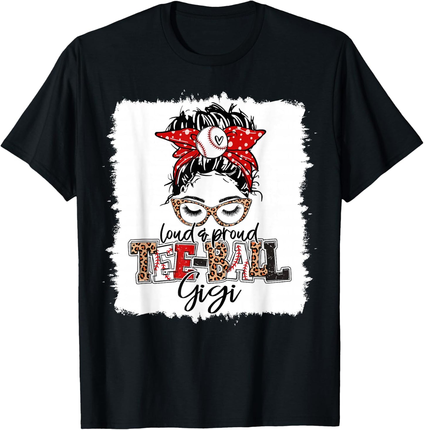 T-Ball Gigi Ball Leopard Print Squad Messy Bun Hair T-Shirt - T-Shirt | Black