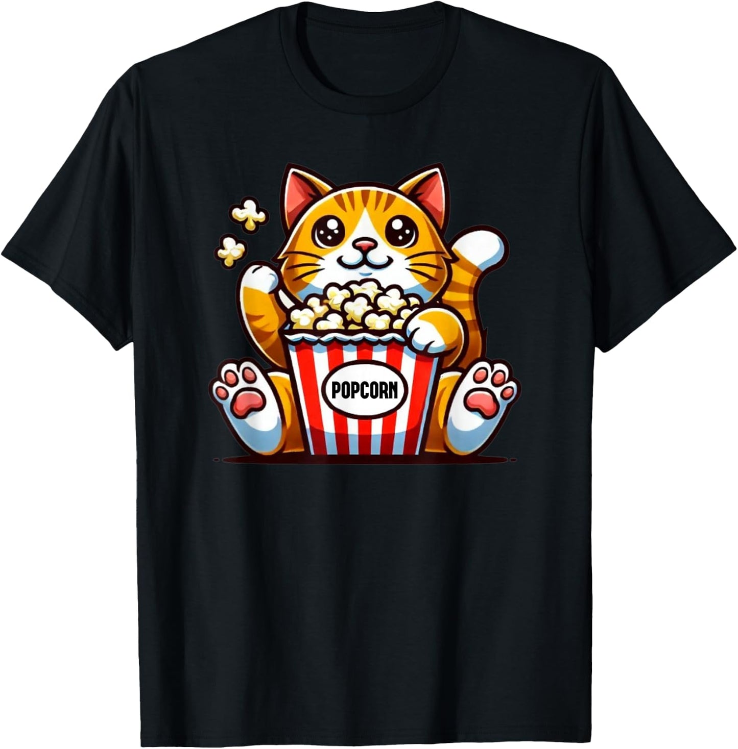 Popcorn Cat Party Snack T-Shirt - T-Shirt | Black