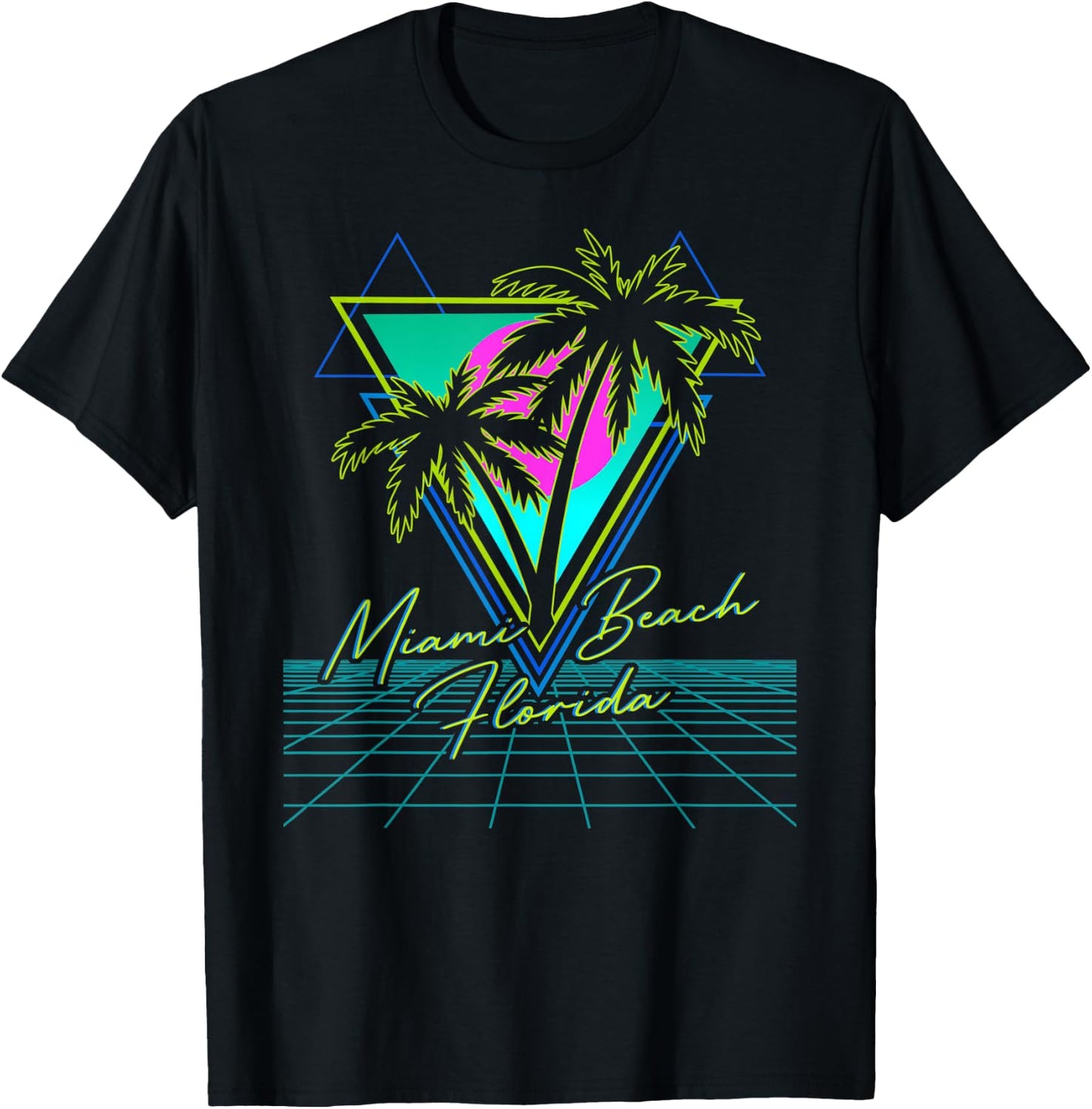 MIAMI BEACH FLORIDA Trip Retro 80s Vaporwave Grid Aesthetic Women Kids T-Shirt - T-Shirt | Black