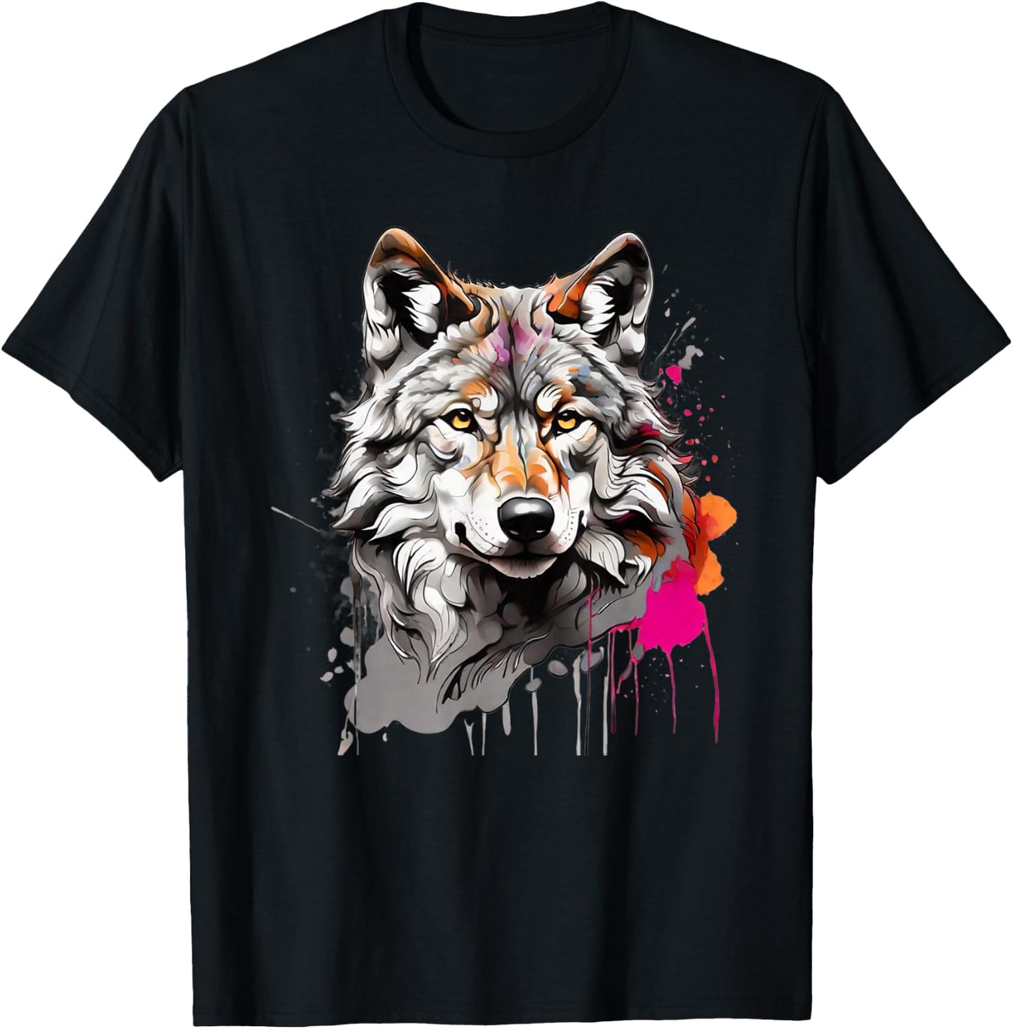 Wolf mit bunten Farbspritzern Wölfe und Waldtiere T-Shirt - T-Shirt | Black