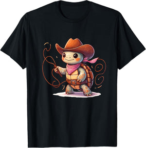 Western Rodeo Cowboy Hat Tortoise Turtle Texas Animals T-Shirt - T-Shirt | Black