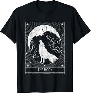 Distressed Crescent Moon and Wolf Tarot Card T-Shirt - T-Shirt | Black