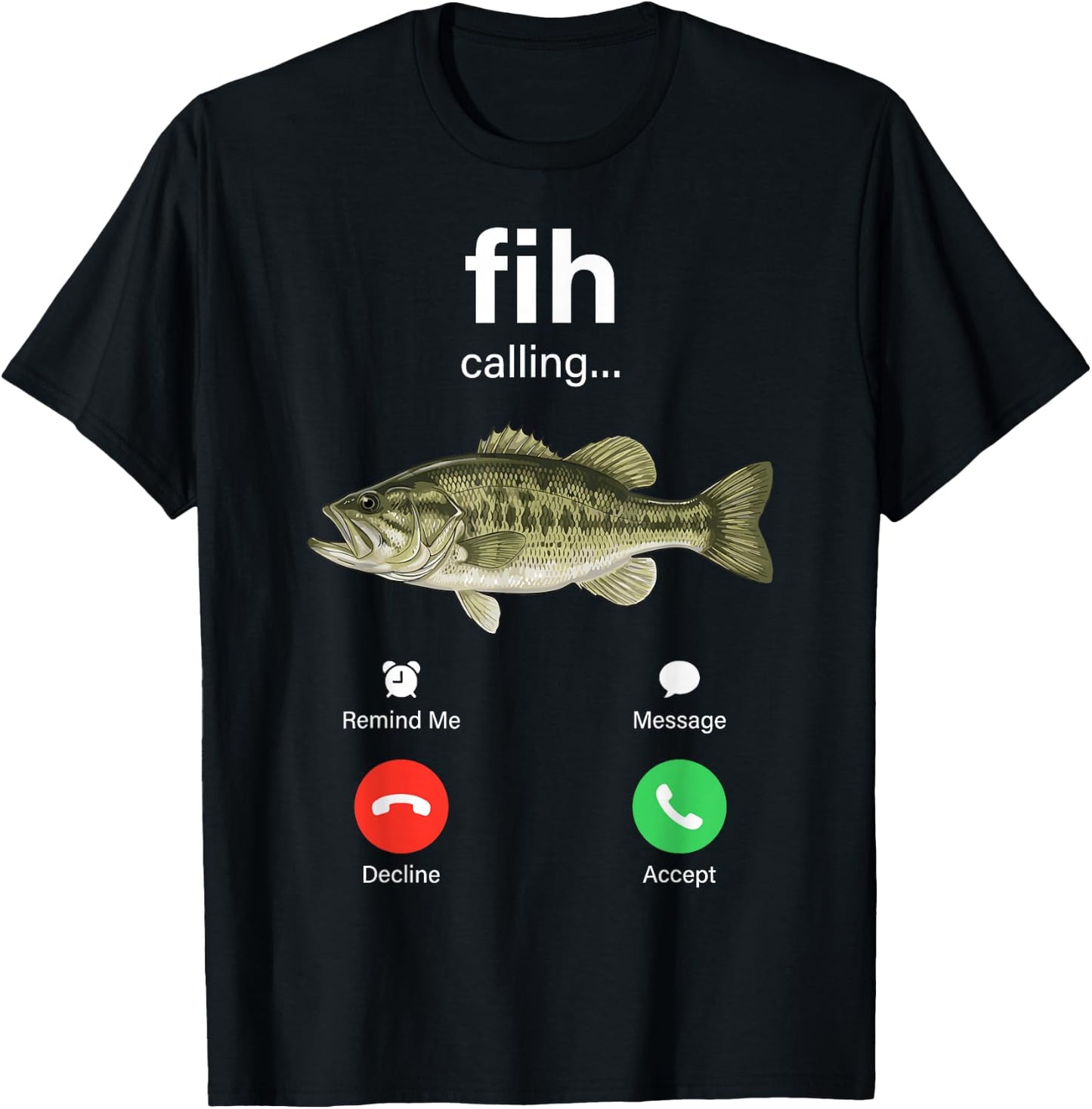 Fih Calling Decline Accept Phone Call Funny Fish Meme T-Shirt - T-Shirt | Black