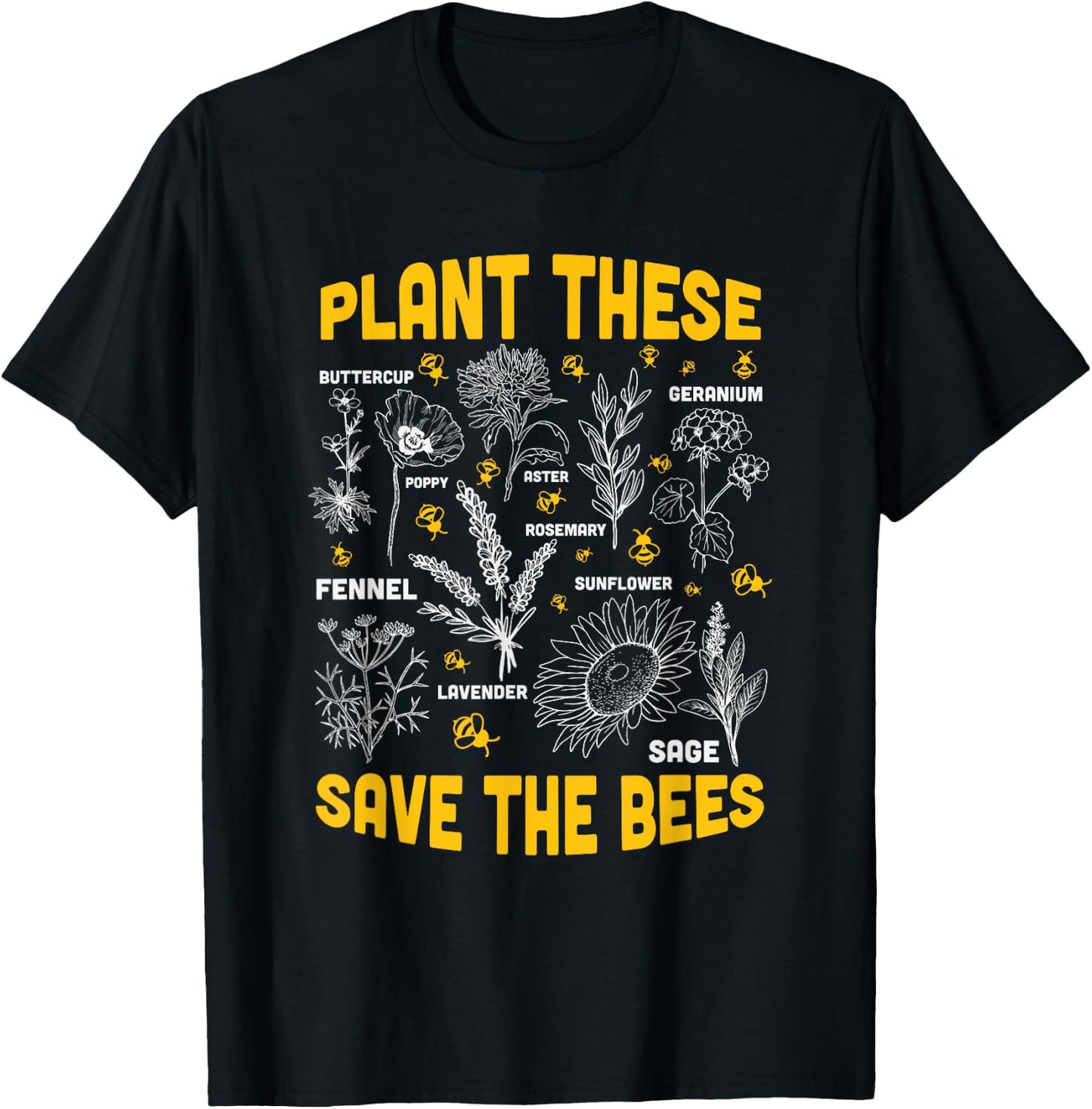 Plant These Save The Bees - Flowers T-Shirt - T-Shirt | Black