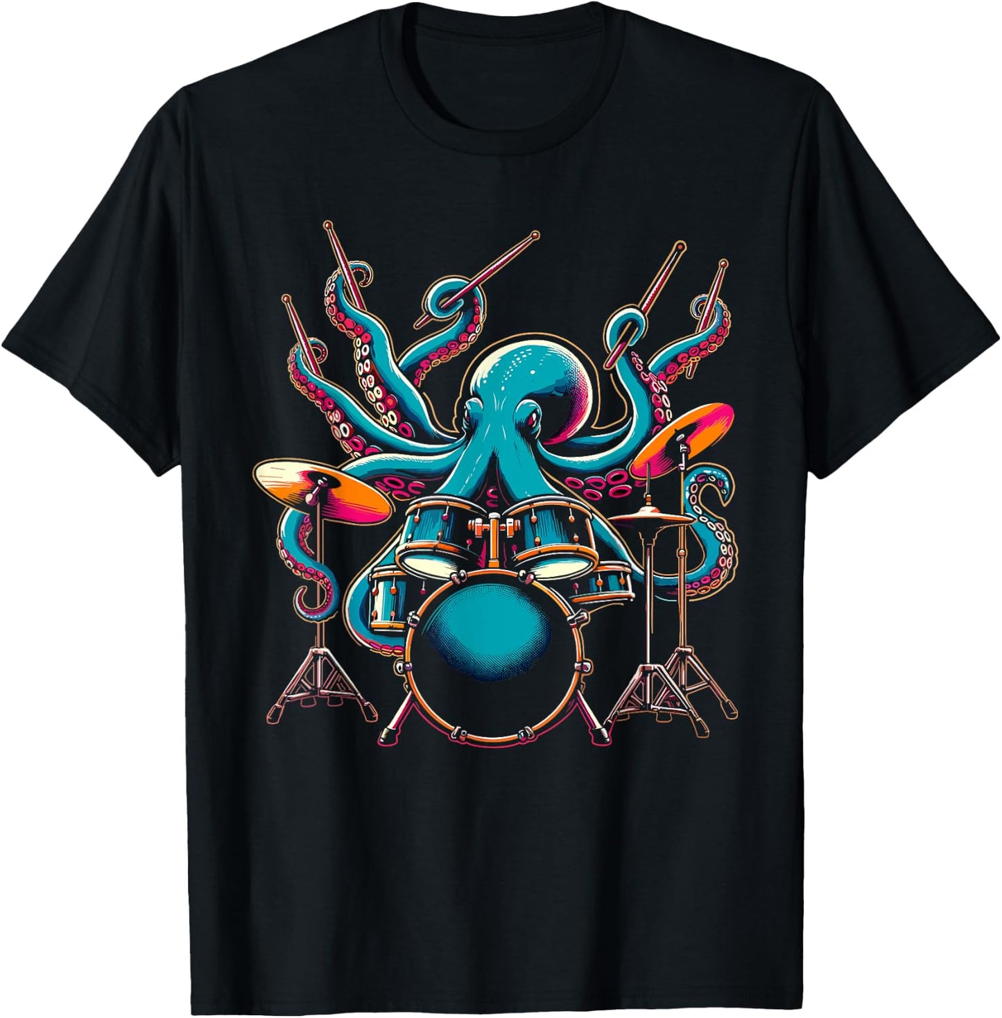 Octopus Drums Drummer Novelty Music Lover Funny Drummer , black T-Shirt - T-Shirt | Black