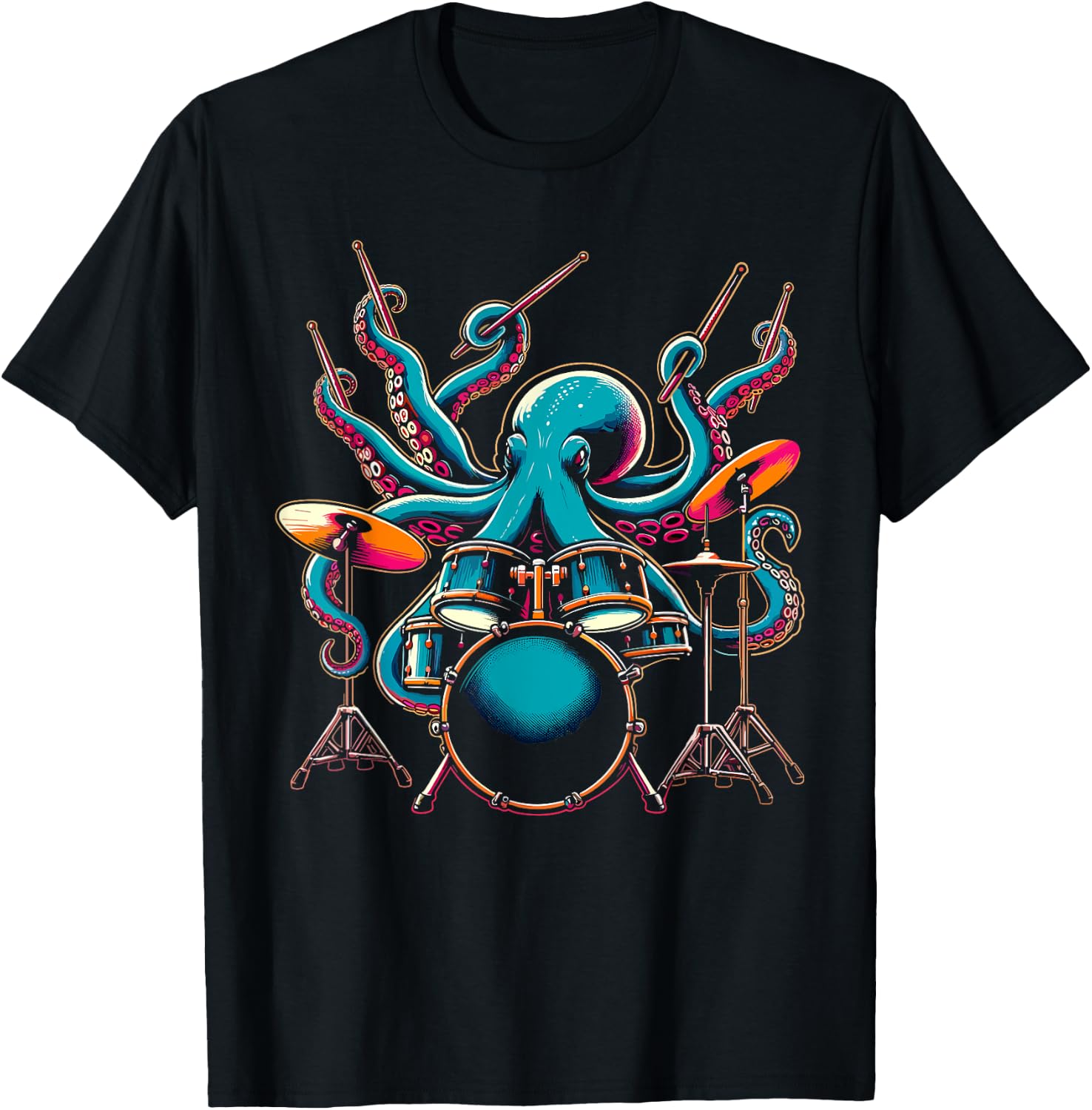 Octopus Drums Drummer Novelty Music Lover Funny Drummer , black T-Shirt - T-Shirt | Black
