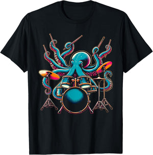Octopus Drums Drummer Novelty Music Lover Funny Drummer , black T-Shirt - T-Shirt | Black