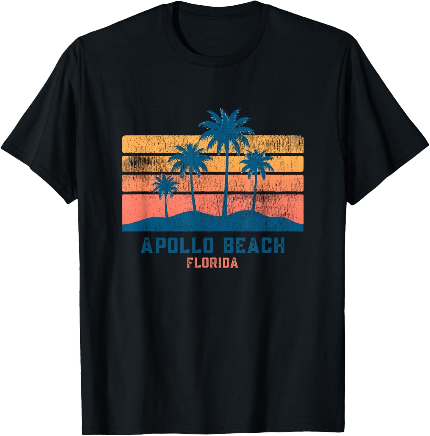 Apollo Beach Florida Retro Vintage Souvenir Sun T-Shirt - T-Shirt | Black