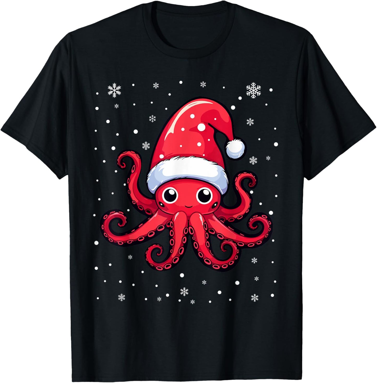 Cute Octopus Christmas Santa Hat Xmas Pajama T-Shirt - T-Shirt | Black