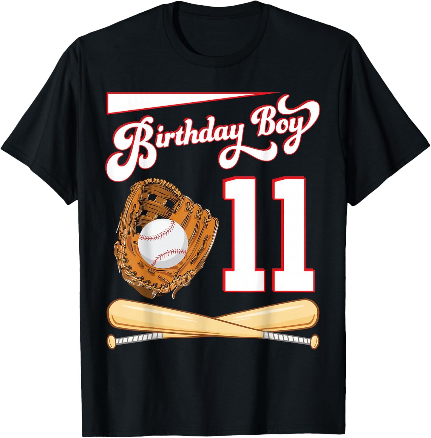 Happy Birthday Baseball Player Boy 11 Years Old To Me Lover T-Shirt - T-Shirt | Black