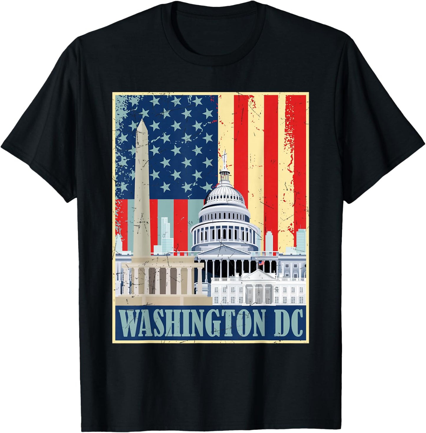 Retro Capitol Hill Washington DC American Flag 4th Of July T-Shirt - T-Shirt | Black