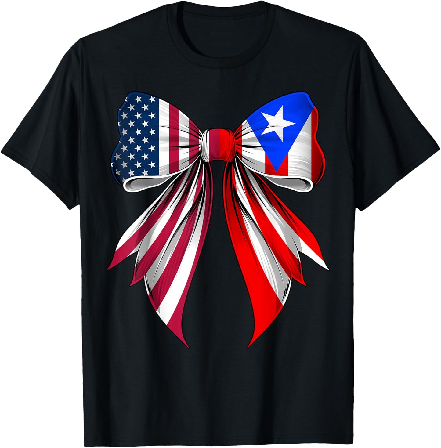 Coquette Bow Puerto Rico Roots Puerto Rican Pride US Flag T-Shirt - T-Shirt | Black