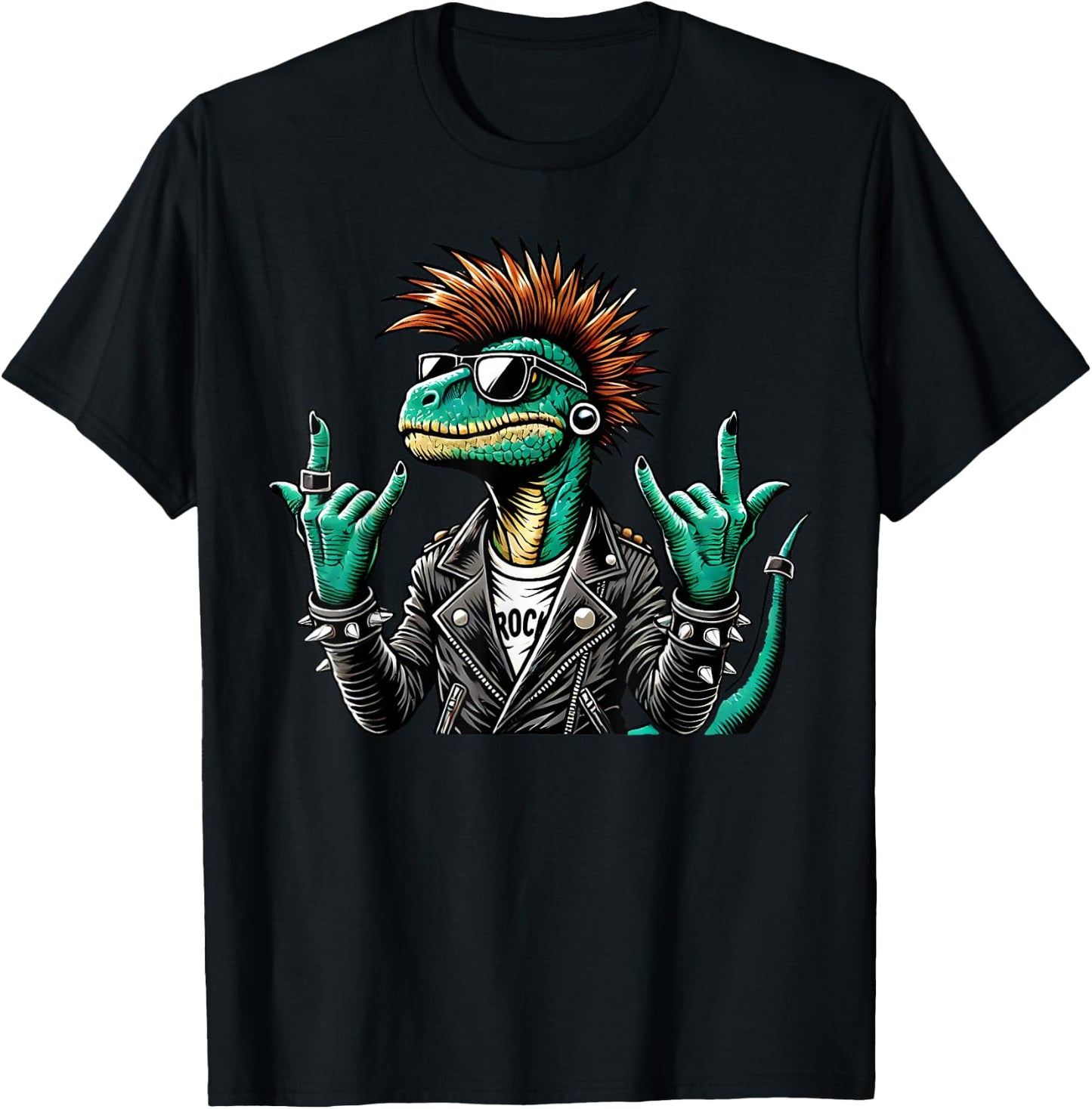 Funny Punk Dinosaur, Cute Rock Dinosaur Gothic Rex Dinosaur , Black, S T-Shirt - T-Shirt | Black