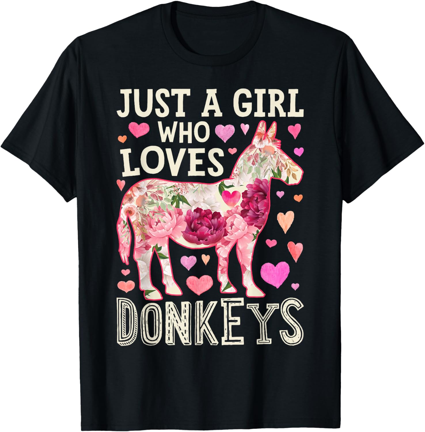 Donkey Just A Girl Who Loves Flower Farm Animal Lover Farmer T-Shirt - T-Shirt | Black