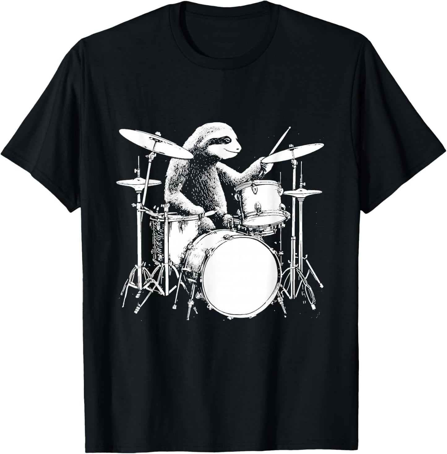 Sloth Plays Drums Funny Drumming Animal Drummer T-Shirt - T-Shirt | Black