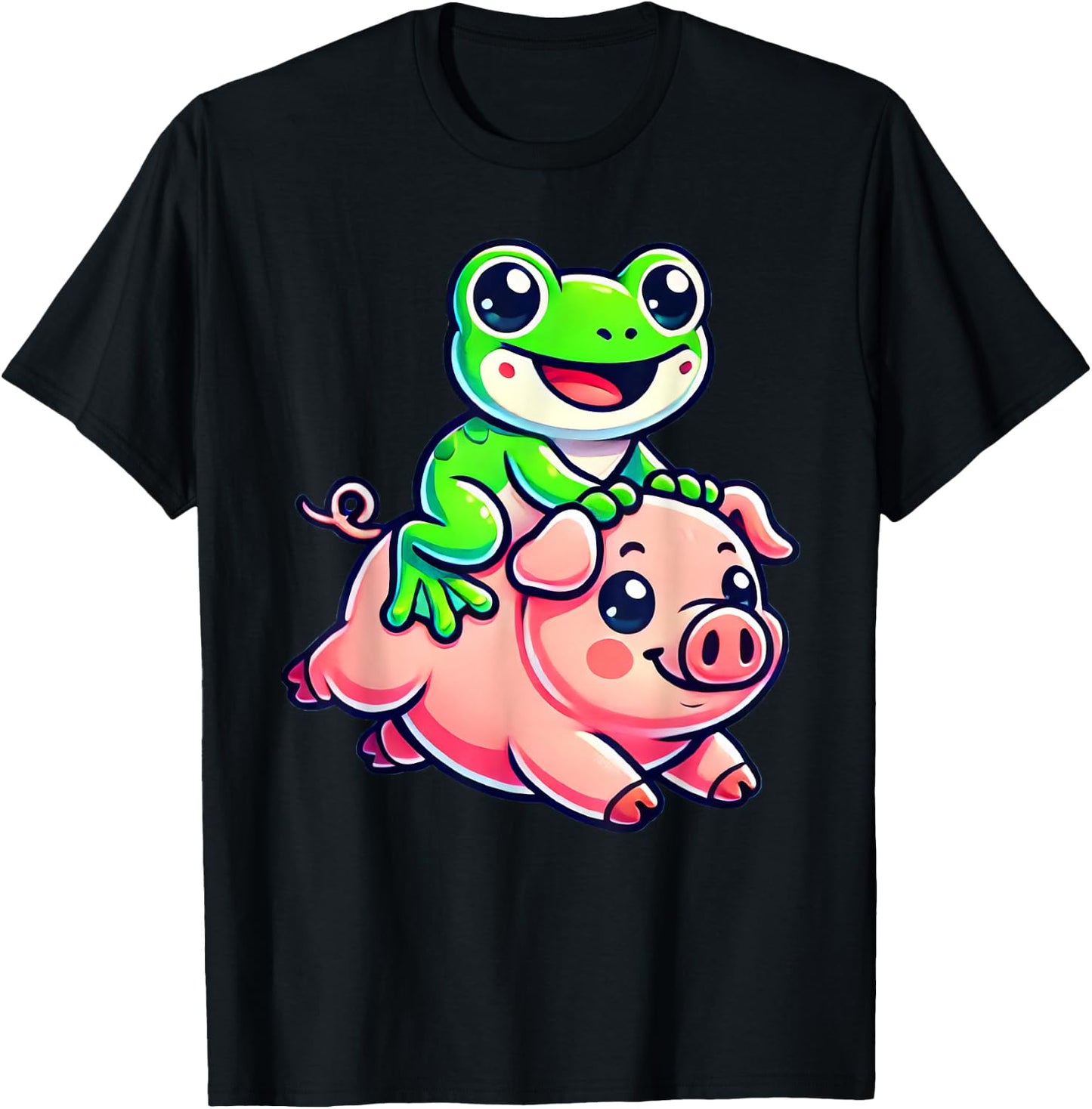 Kawaii Frog Pig T-Shirt - T-Shirt | Black