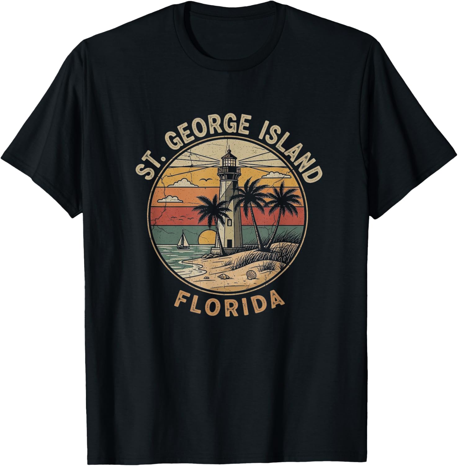 Retro St. George Island Florida Drawing Art Design T-Shirt - T-Shirt | Black