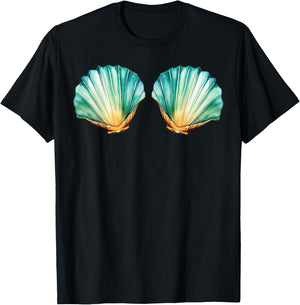 Mermaid Sea Shell Bra Costume Funny Costume Mermaid T-Shirt - T-Shirt | Black
