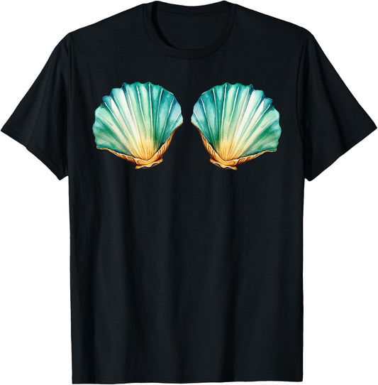 Mermaid Sea Shell Bra Costume Funny Costume Mermaid T-Shirt - T-Shirt | Black