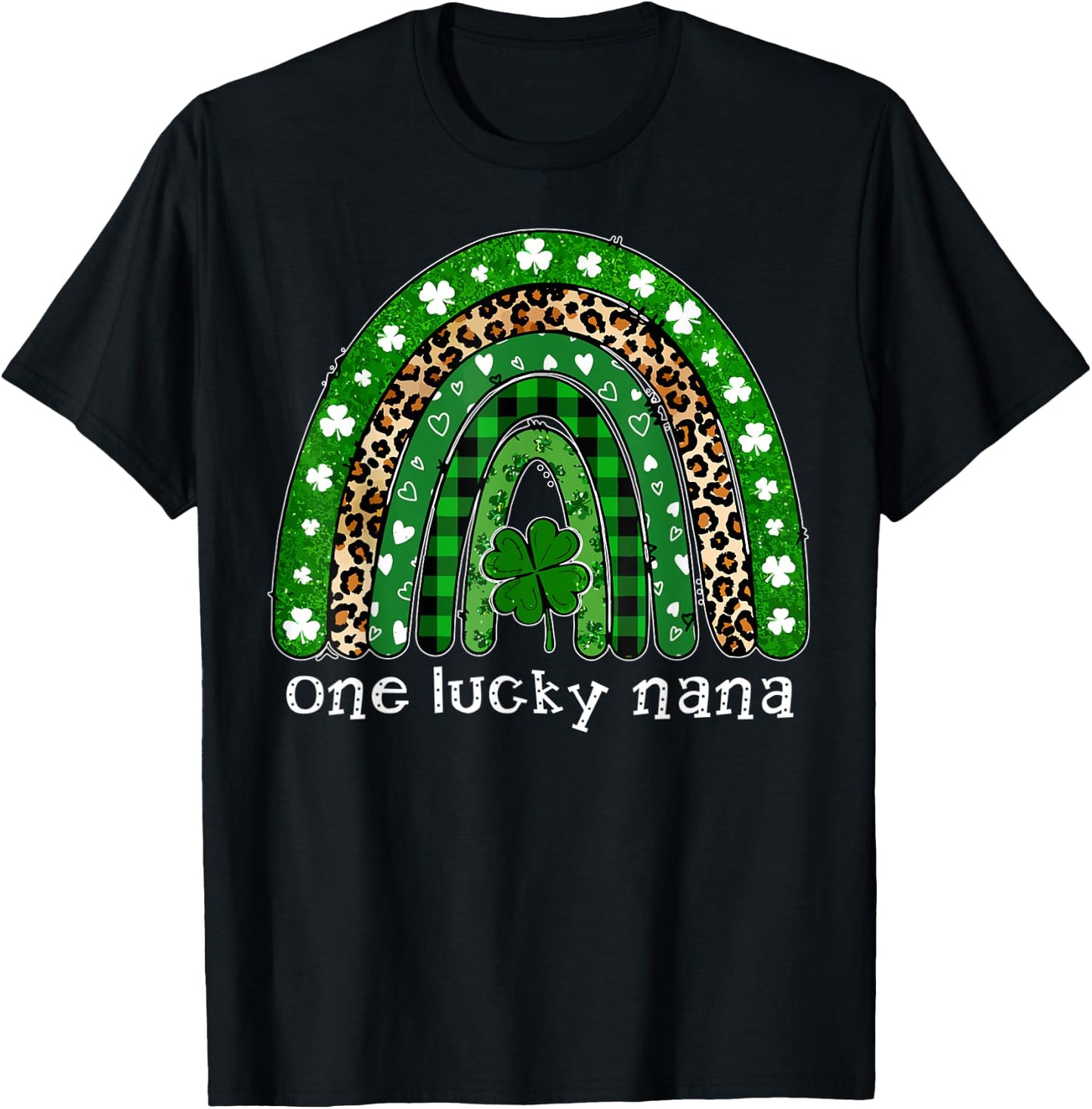 One Lucky Nana Leopard Rainbow Shamrock Luckiest Design T-Shirt - T-Shirt | Black