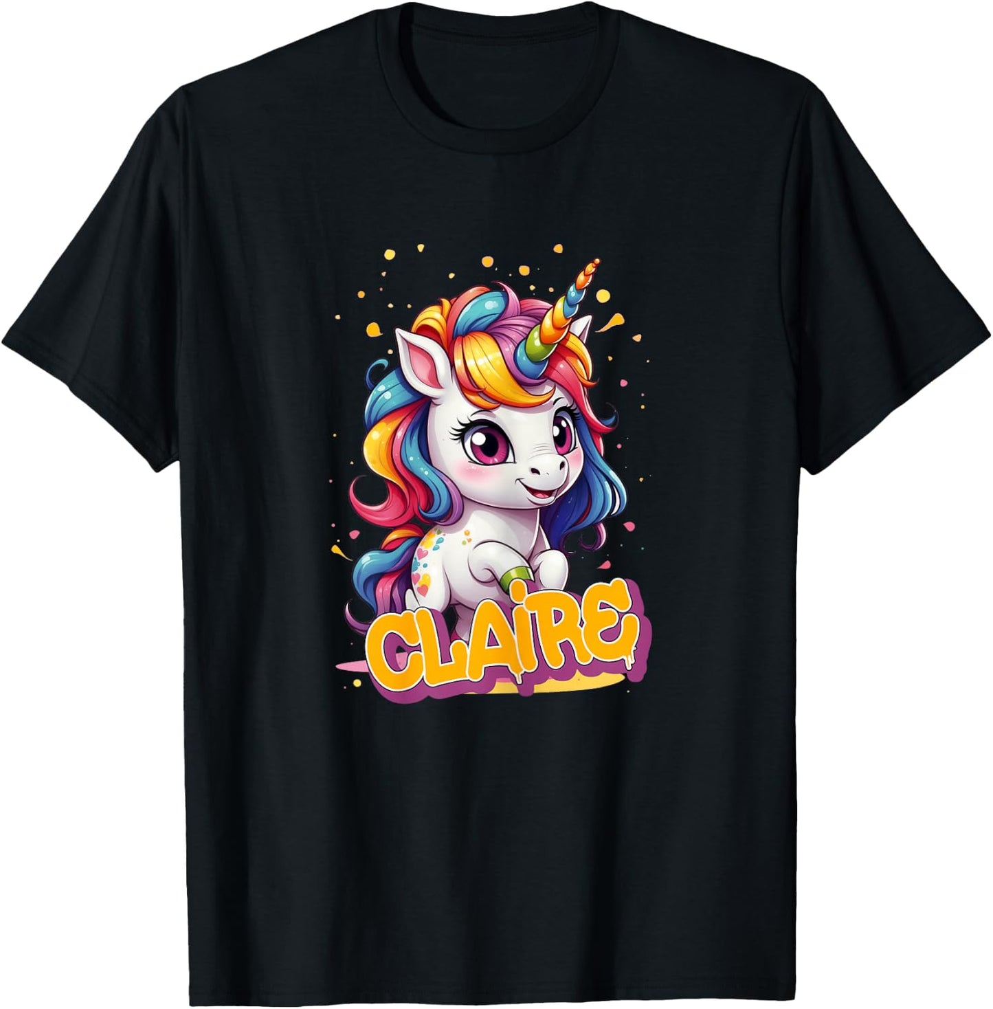 CLAIRE - Adorable girl name with beautiful Unicorn T-Shirt - T-Shirt | Black