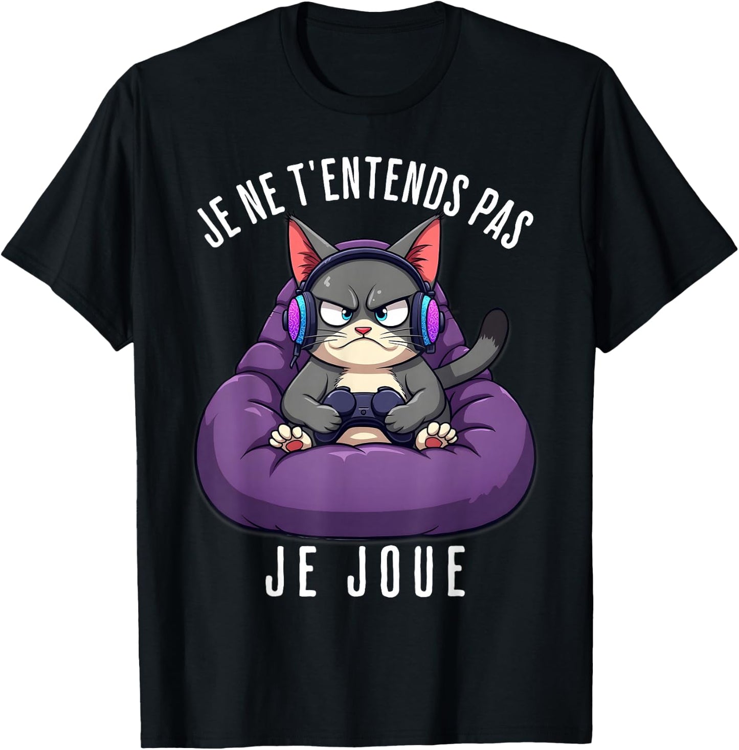 Funny Cat Gamer Funny Man Boy , Black, S T-Shirt - T-Shirt | Black