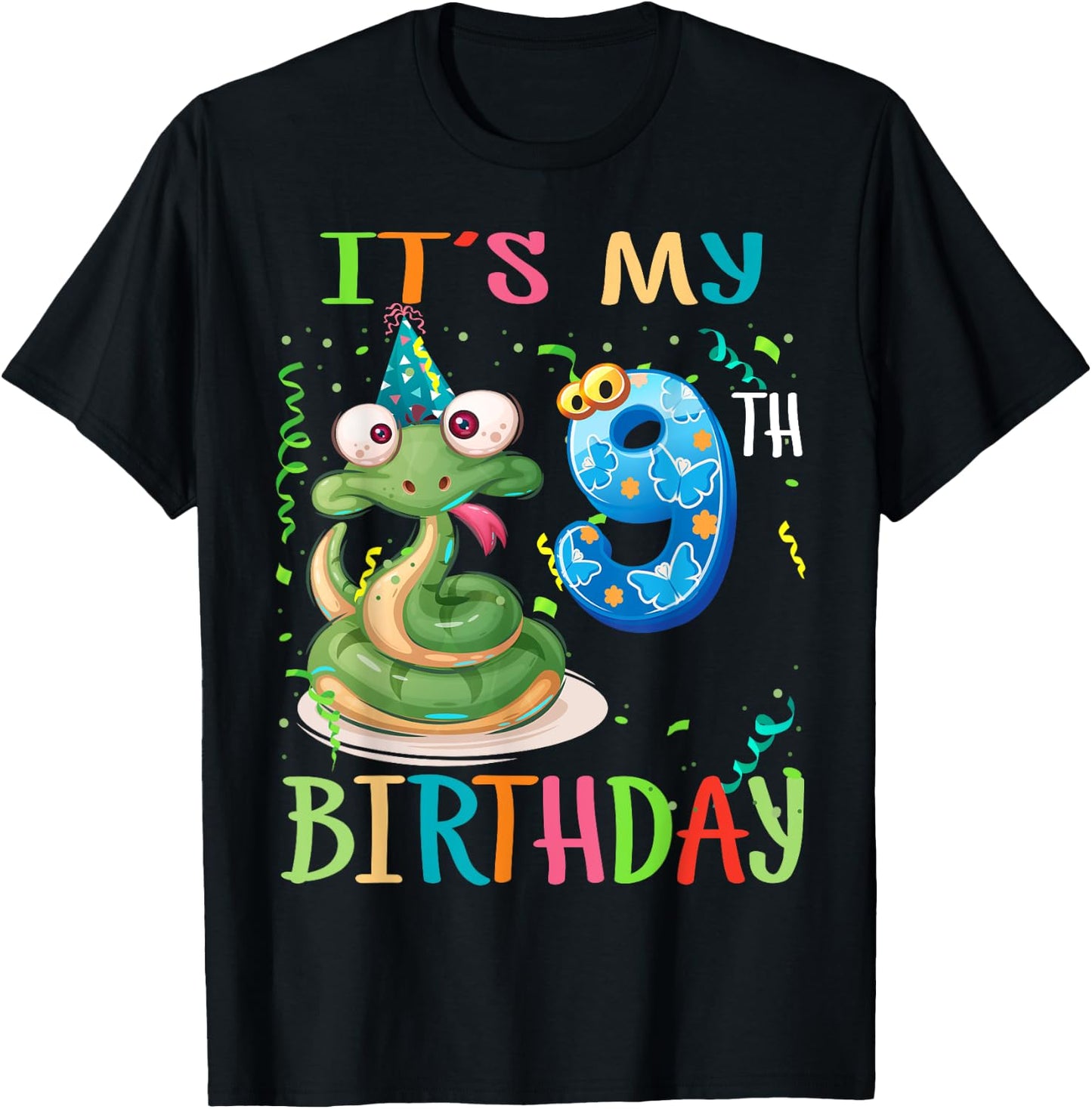 It's My 9th Birthday 9 Years Old Snake Boys Girls Teens T-Shirt - T-Shirt | Black