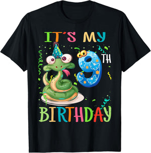 It's My 9th Birthday 9 Years Old Snake Boys Girls Teens T-Shirt - T-Shirt | Black