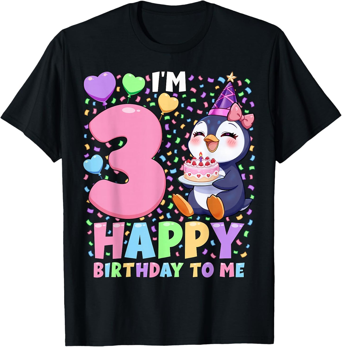 Penguin Birthday Party Shirt | Girls 3rd Birthday Penguin T-Shirt - T-Shirt | Black