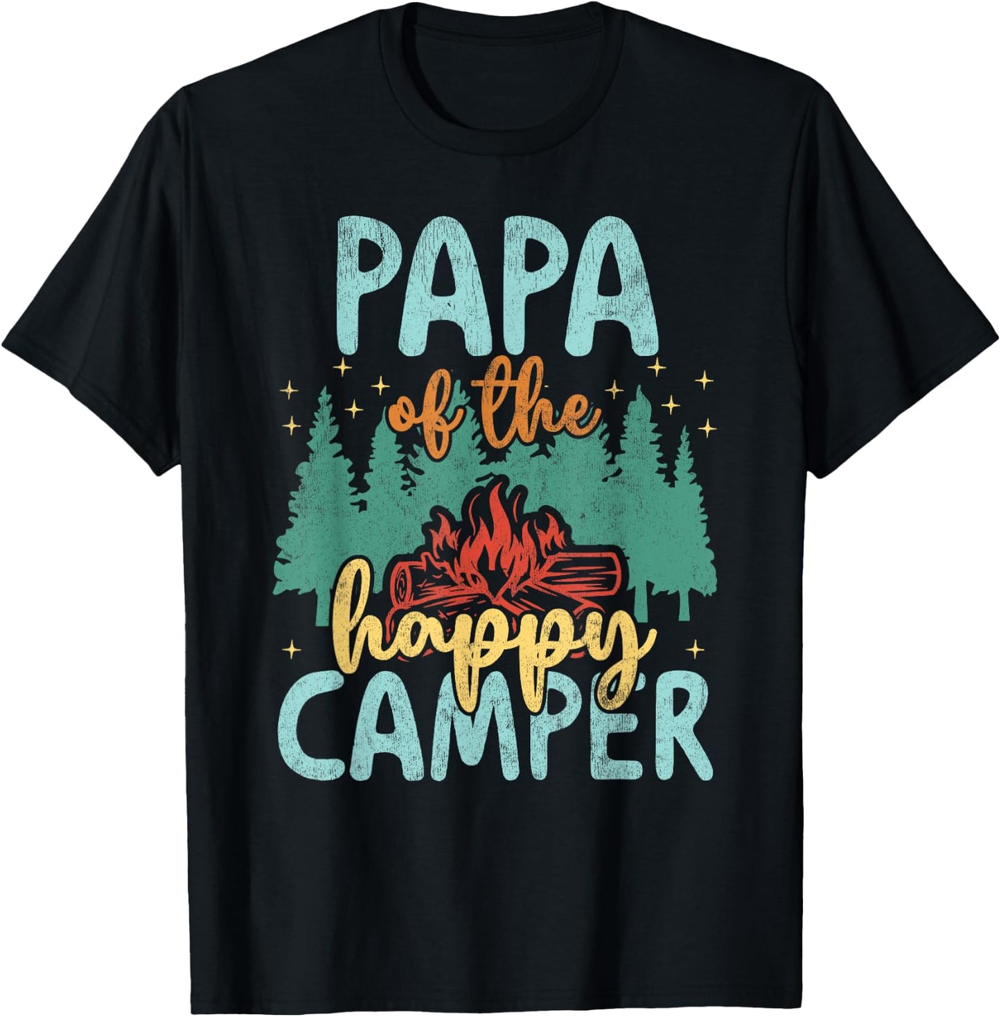 Papa of Happy Camper 1st Birthday Party Retro Papa T-Shirt - T-Shirt | Black