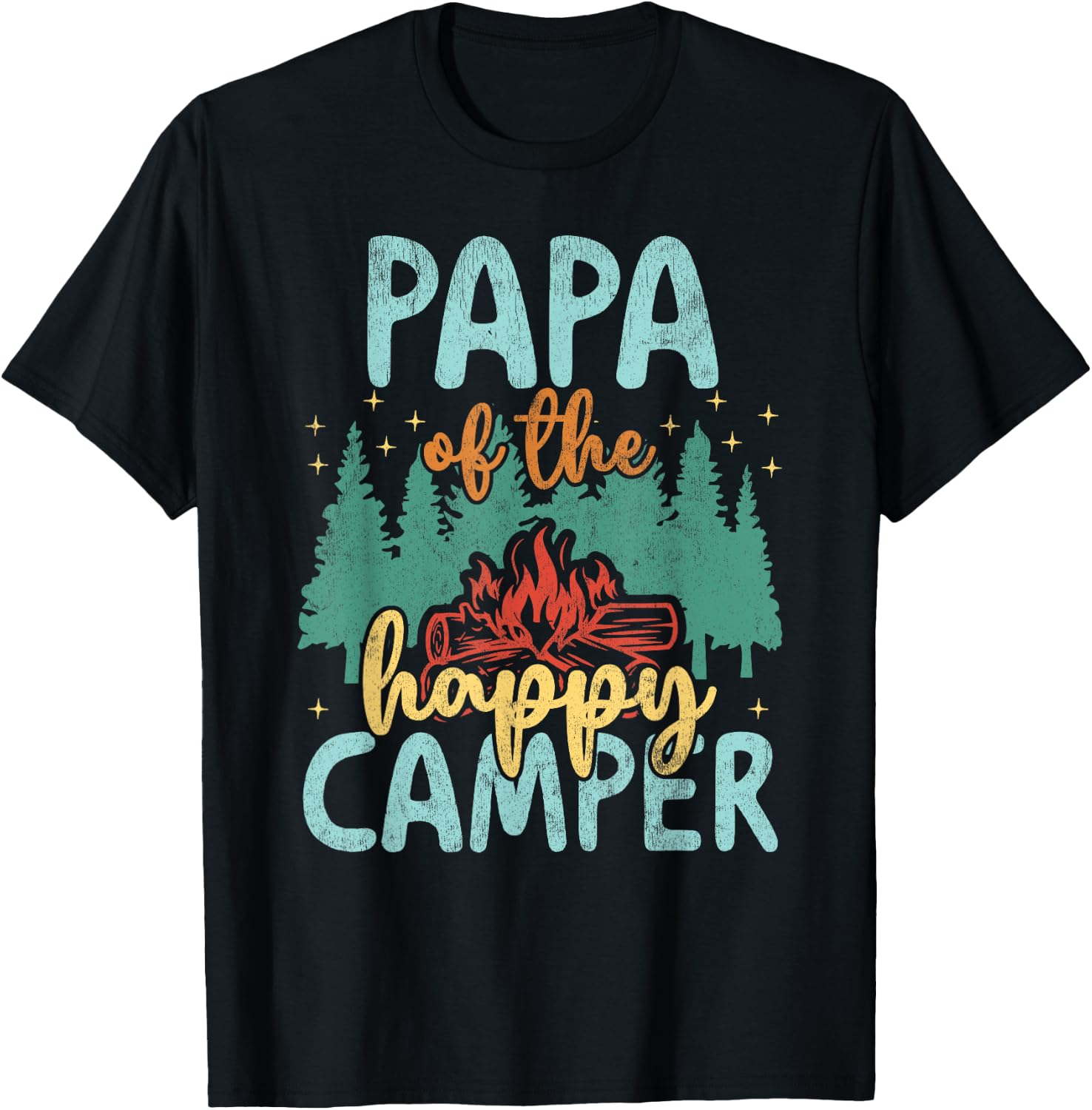 Papa of Happy Camper 1st Birthday Party Retro Papa T-Shirt - T-Shirt | Black