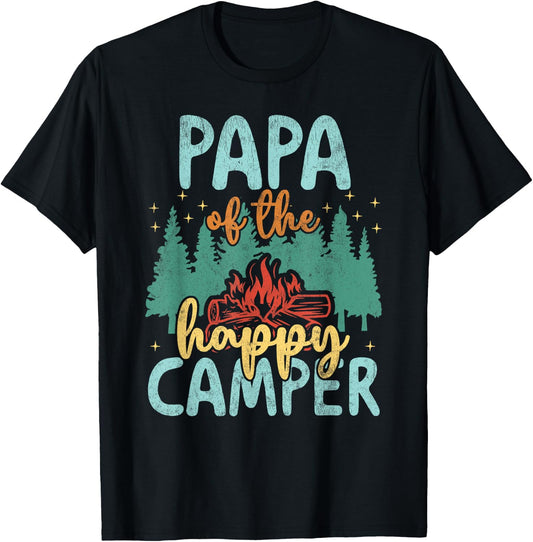 Papa of Happy Camper 1st Birthday Party Retro Papa T-Shirt - T-Shirt | Black